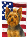 Blue and Tan Yorkshire Terrier American Flag House Flag 28x40 Porch Sleeve Pole Decorative Outside Yard Banner Artwork Wall Hanging, Polyester