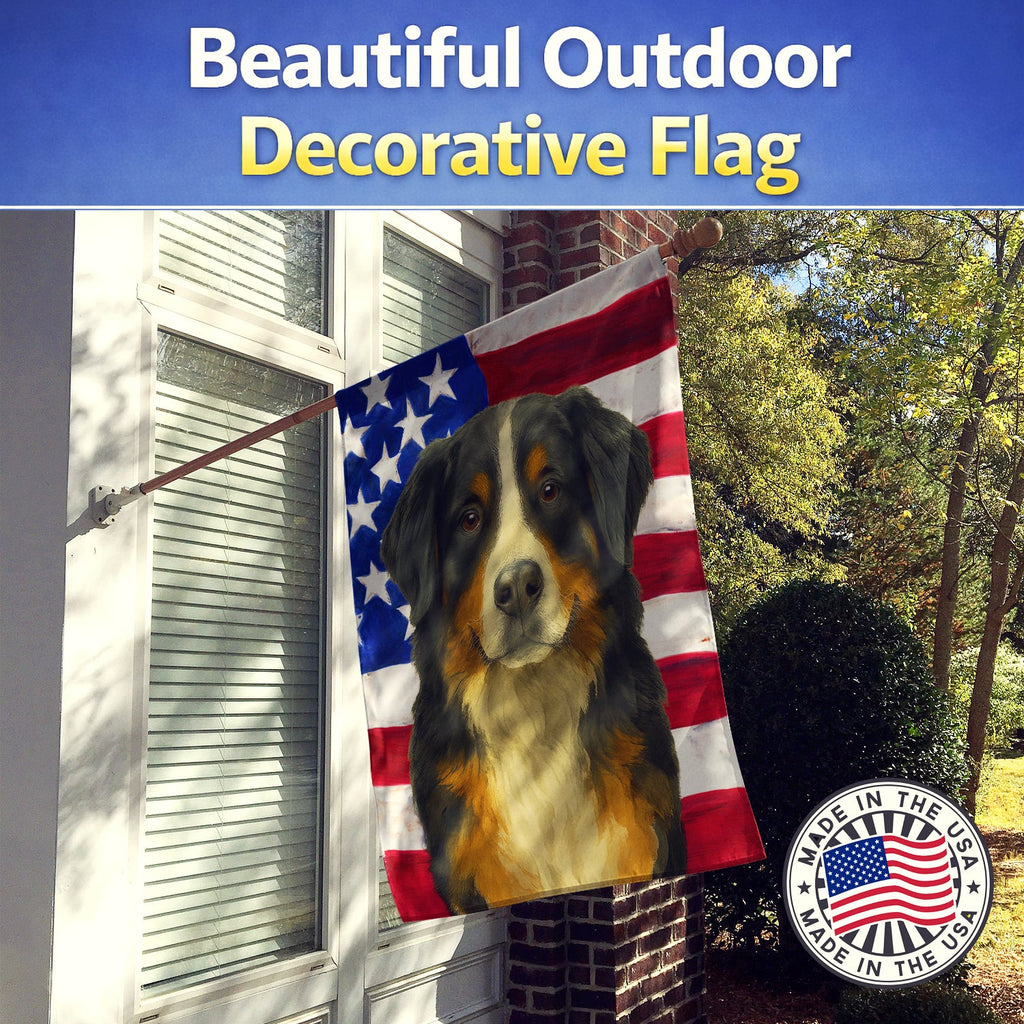 Bernese Mountain Dog American Flag House Flag 28x40 Porch Sleeve Pole Decorative Outside Yard Banner Artwork Wall Hanging, Polyester