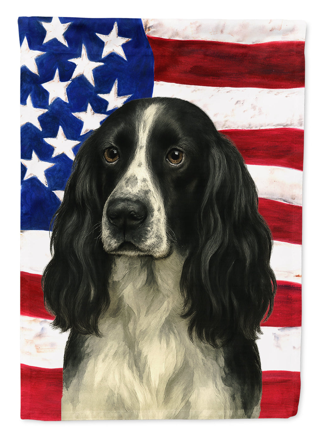 Black and White English Springer Spaniel American Flag House Flag 28x40 Porch Sleeve Pole Decorative Outside Yard Banner Artwork Wall Hanging, Polyester