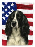 Black and White English Springer Spaniel American Flag House Flag 28x40 Porch Sleeve Pole Decorative Outside Yard Banner Artwork Wall Hanging, Polyester