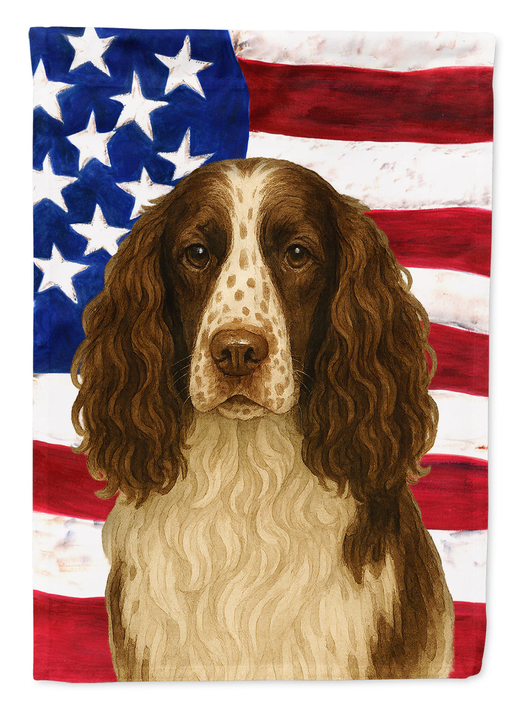 Liver and White English Springer Spaniel American Flag House Flag 28x40 Porch Sleeve Pole Decorative Outside Yard Banner Artwork Wall Hanging, Polyester