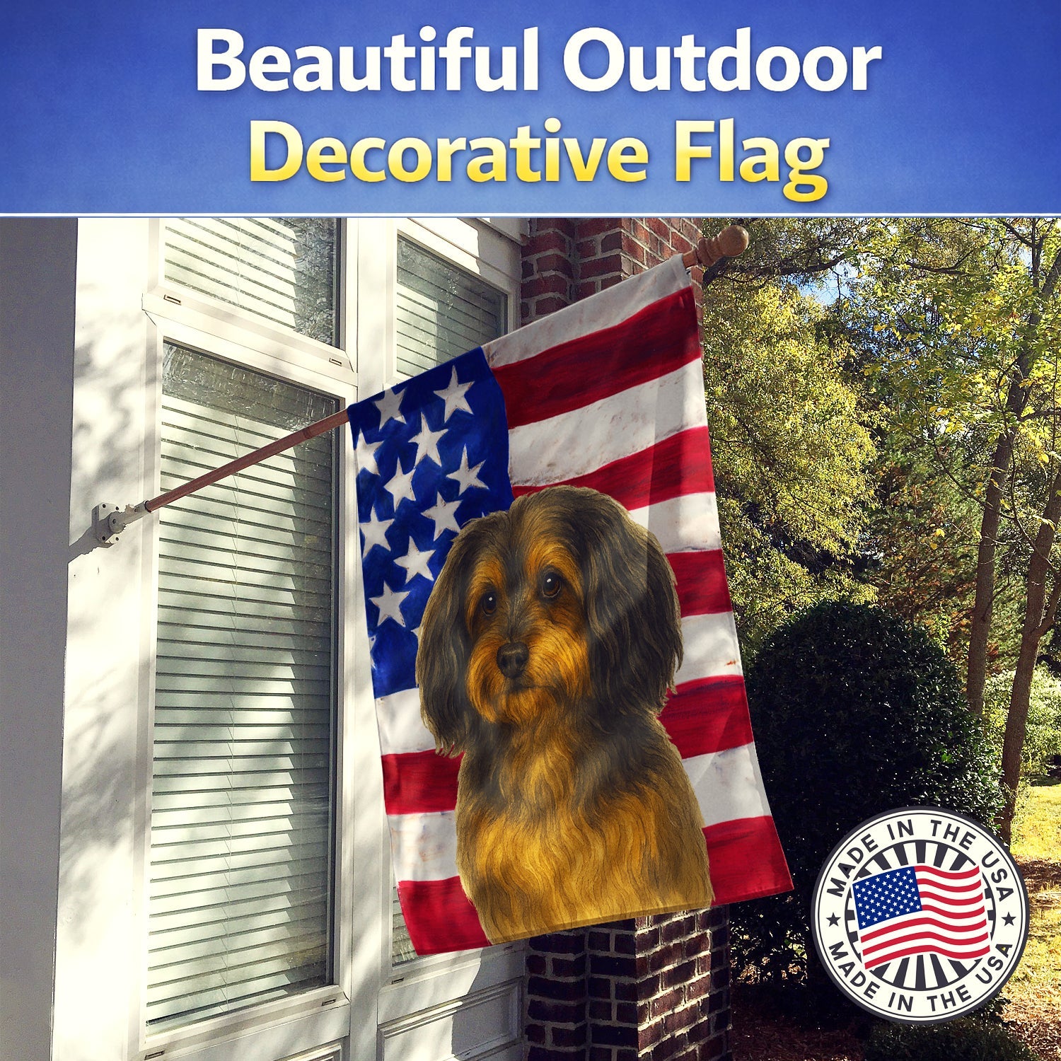 Sable Havanese American Flag House Flag 28x40 Porch Sleeve Pole Decorative Outside Yard Banner Artwork Wall Hanging, Polyester