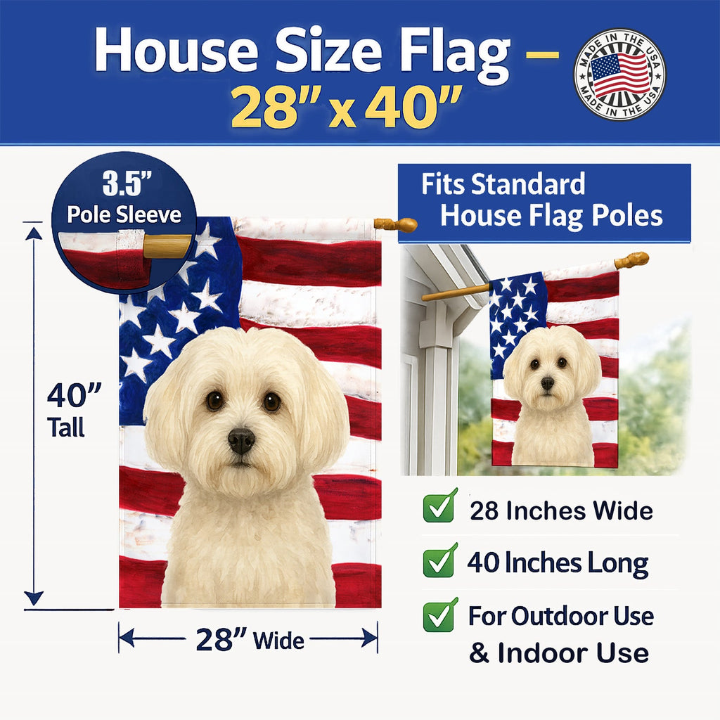 White Havanese American Flag House Flag 28x40 Porch Sleeve Pole Decorative Outside Yard Banner Artwork Wall Hanging, Polyester