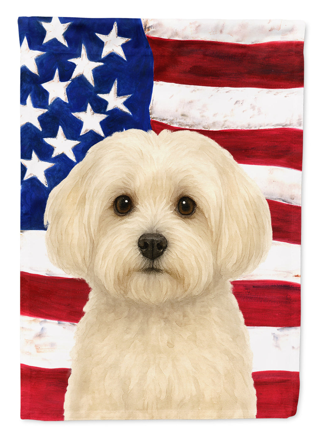 White Havanese American Flag House Flag 28x40 Porch Sleeve Pole Decorative Outside Yard Banner Artwork Wall Hanging, Polyester