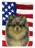 Blue Merle Pomeranian American Flag House Flag 28x40 Porch Sleeve Pole Decorative Outside Yard Banner Artwork Wall Hanging, Polyester