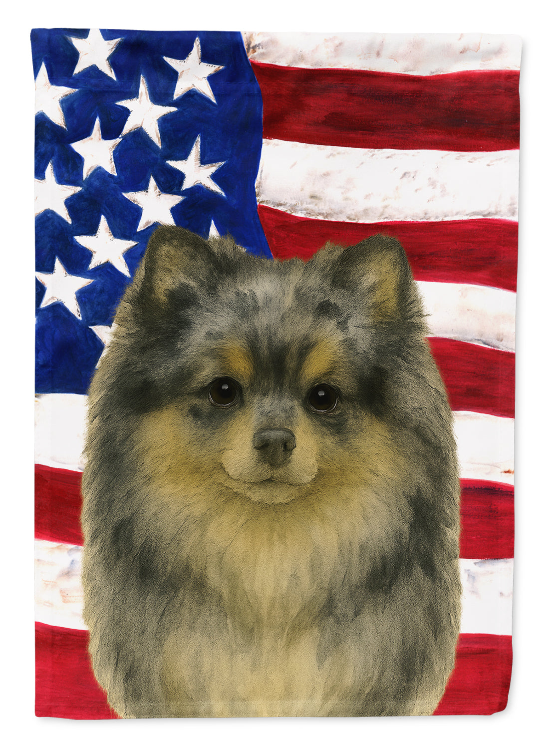 Blue Merle Pomeranian American Flag House Flag 28x40 Porch Sleeve Pole Decorative Outside Yard Banner Artwork Wall Hanging, Polyester