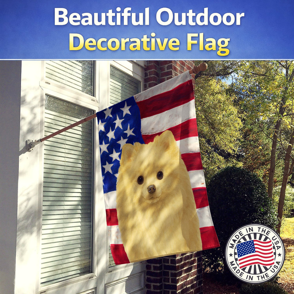 Cream Pomeranian American Flag House Flag 28x40 Porch Sleeve Pole Decorative Outside Yard Banner Artwork Wall Hanging, Polyester