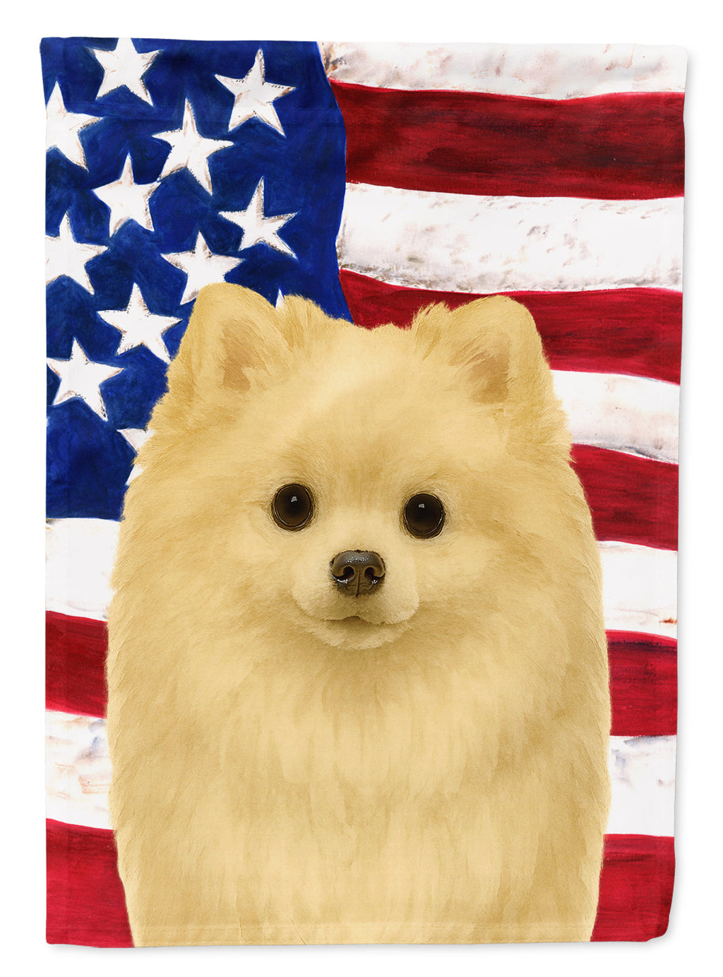 Cream Pomeranian American Flag House Flag 28x40 Porch Sleeve Pole Decorative Outside Yard Banner Artwork Wall Hanging, Polyester