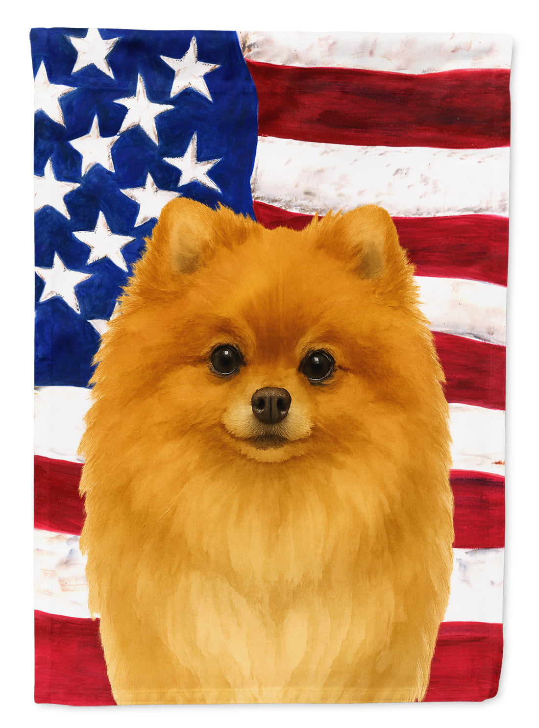 Pomeranian American Flag House Flag 28x40 Porch Sleeve Pole Decorative Outside Yard Banner Artwork Wall Hanging, Polyester
