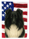 Black and White Sheltie American Flag House Flag 28x40 Porch Sleeve Pole Decorative Outside Yard Banner Artwork Wall Hanging, Polyester