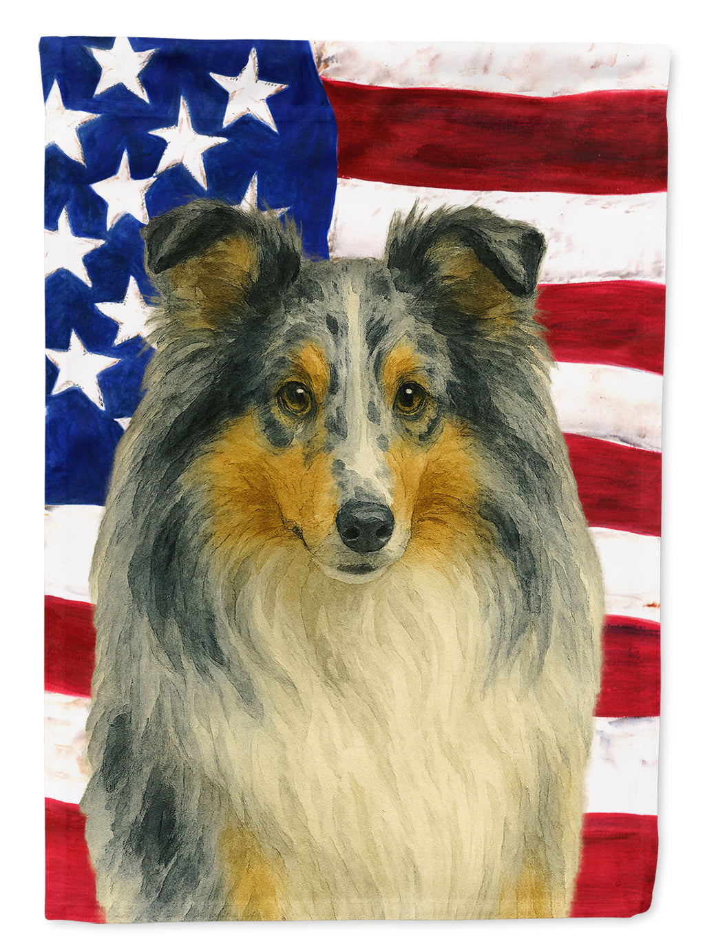 Blue Merle Sheltie American Flag House Flag 28x40 Porch Sleeve Pole Decorative Outside Yard Banner Artwork Wall Hanging, Polyester