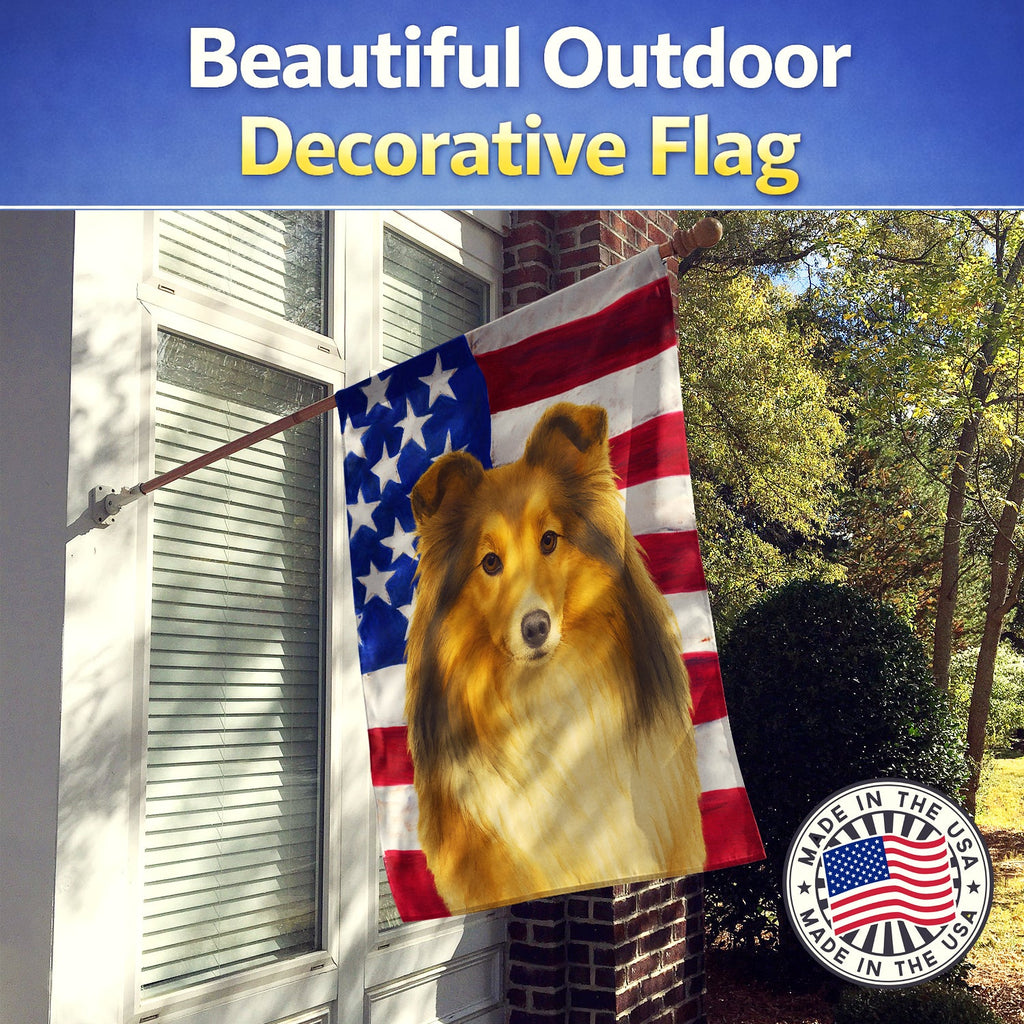 Sheltie American Flag House Flag 28x40 Porch Sleeve Pole Decorative Outside Yard Banner Artwork Wall Hanging, Polyester