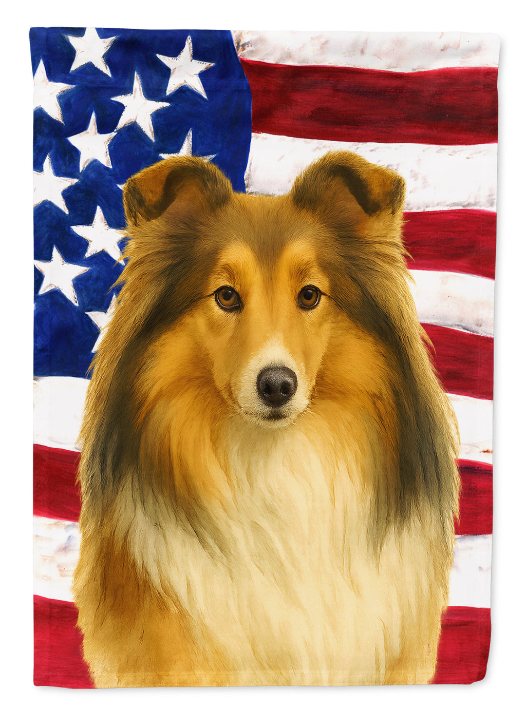Sheltie American Flag House Flag 28x40 Porch Sleeve Pole Decorative Outside Yard Banner Artwork Wall Hanging, Polyester