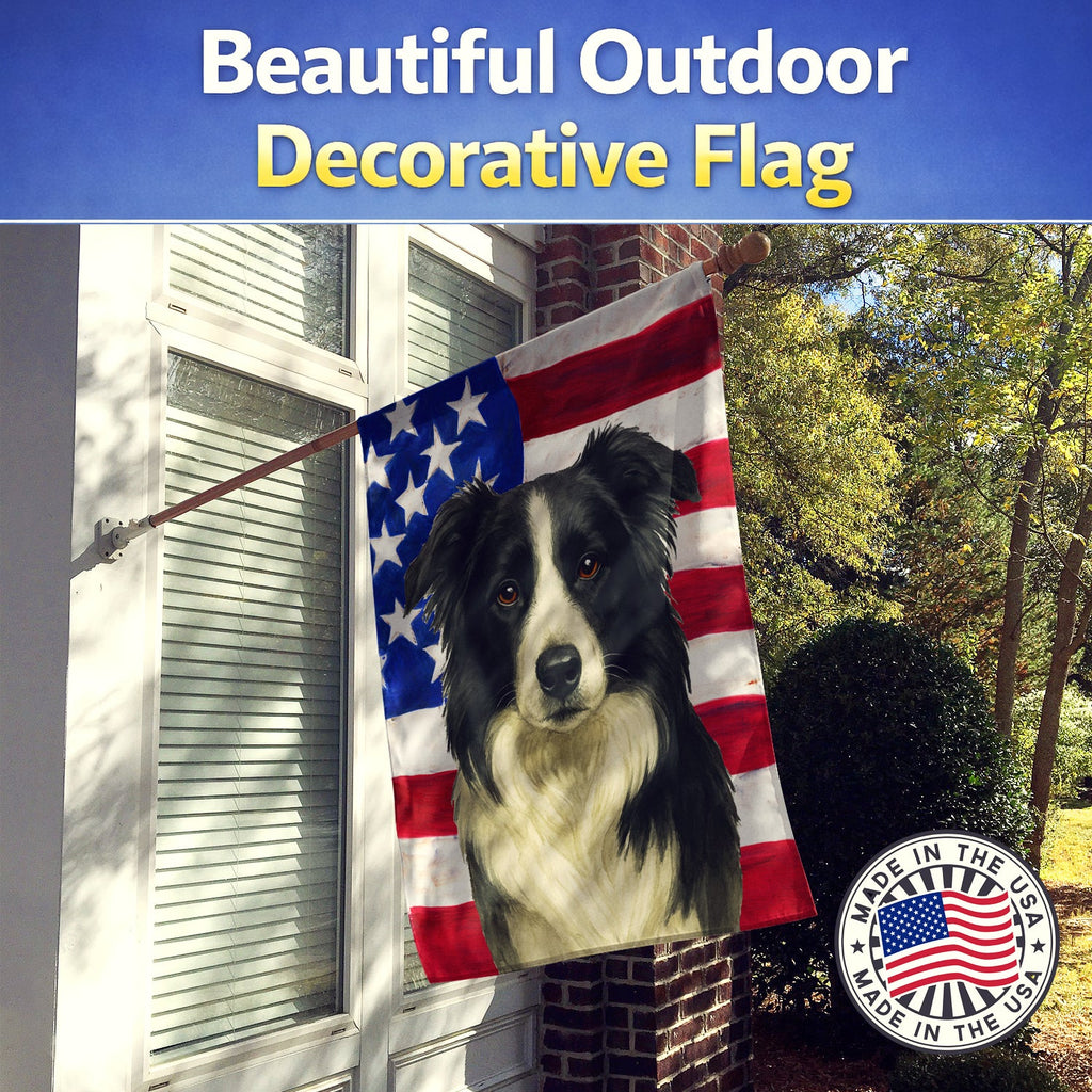 Border Collie American Flag House Flag 28x40 Porch Sleeve Pole Decorative Outside Yard Banner Artwork Wall Hanging, Polyester