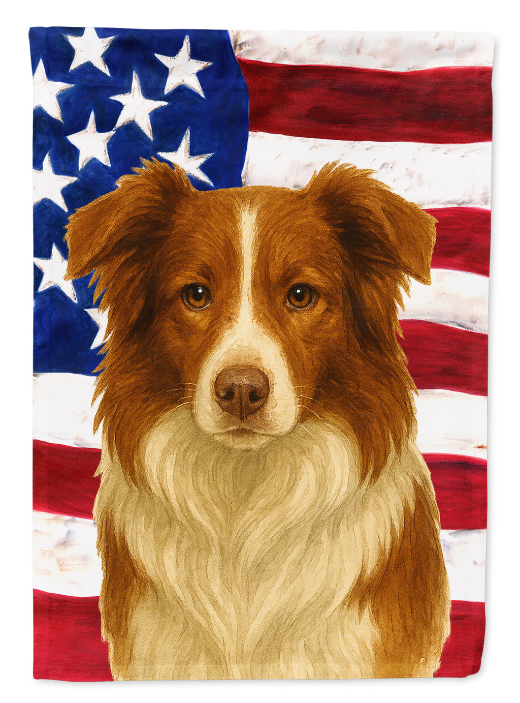 Red and White Border Collie American Flag House Flag 28x40 Porch Sleeve Pole Decorative Outside Yard Banner Artwork Wall Hanging, Polyester
