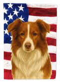 Red and White Border Collie American Flag House Flag 28x40 Porch Sleeve Pole Decorative Outside Yard Banner Artwork Wall Hanging, Polyester