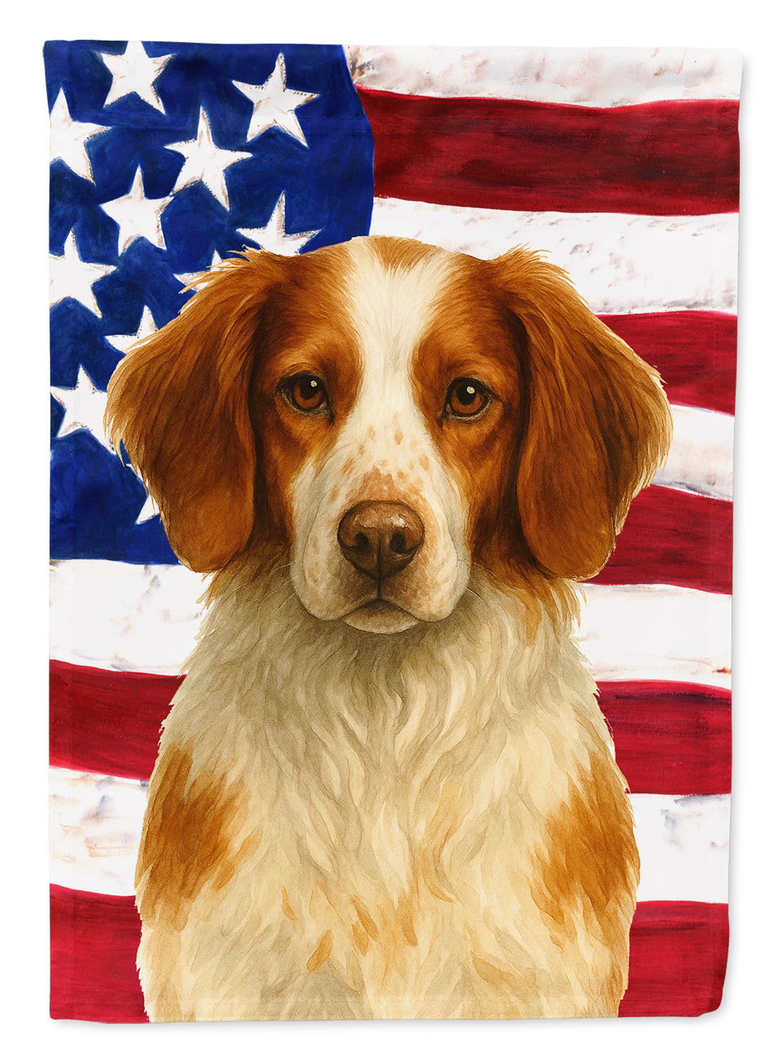 Orange and White Brittany American Flag House Flag 28x40 Porch Sleeve Pole Decorative Outside Yard Banner Artwork Wall Hanging, Polyester
