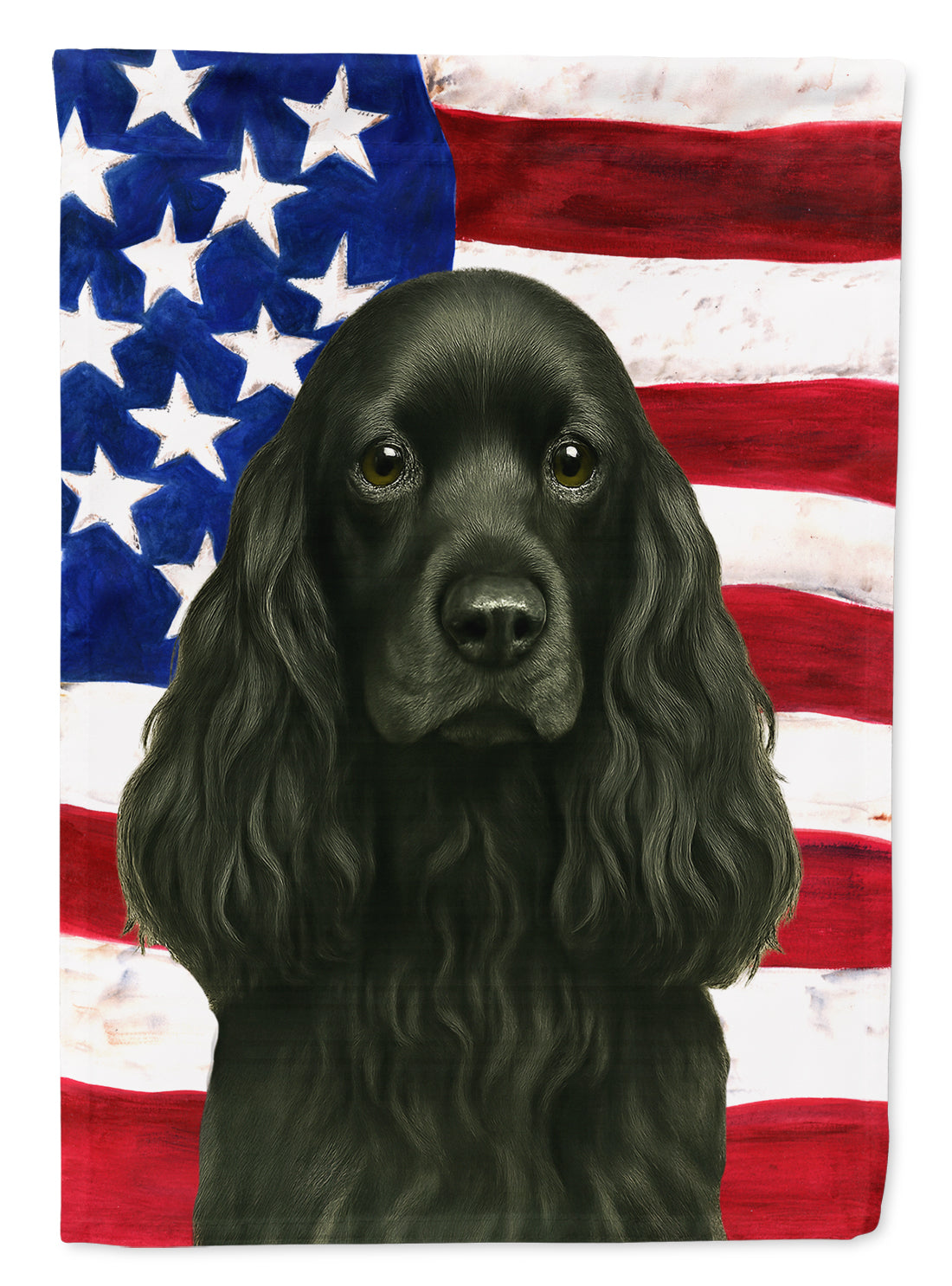 Black Cocker Spaniel American Flag House Flag 28x40 Porch Sleeve Pole Decorative Outside Yard Banner Artwork Wall Hanging, Polyester