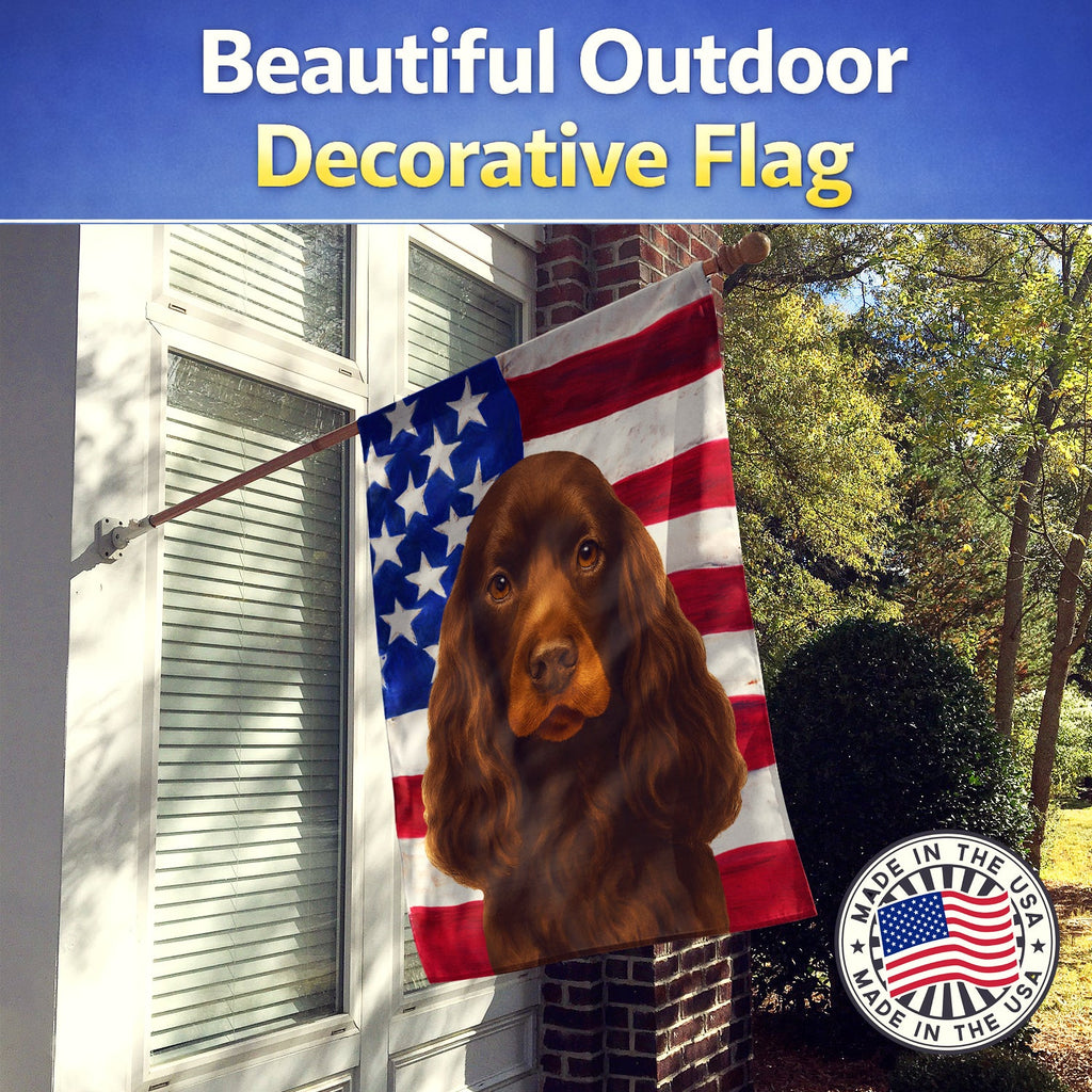 Chocolate Cocker Spaniel American Flag House Flag 28x40 Porch Sleeve Pole Decorative Outside Yard Banner Artwork Wall Hanging, Polyester
