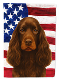 Chocolate Cocker Spaniel American Flag House Flag 28x40 Porch Sleeve Pole Decorative Outside Yard Banner Artwork Wall Hanging, Polyester