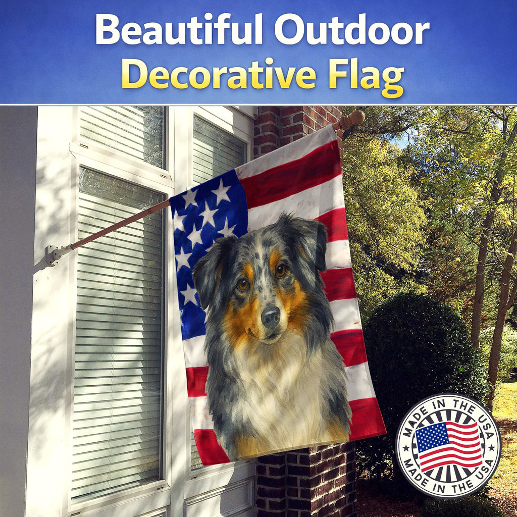 Blue Merle American Shepherd American Flag House Flag 28x40 Porch Sleeve Pole Decorative Outside Yard Banner Artwork Wall Hanging, Polyester