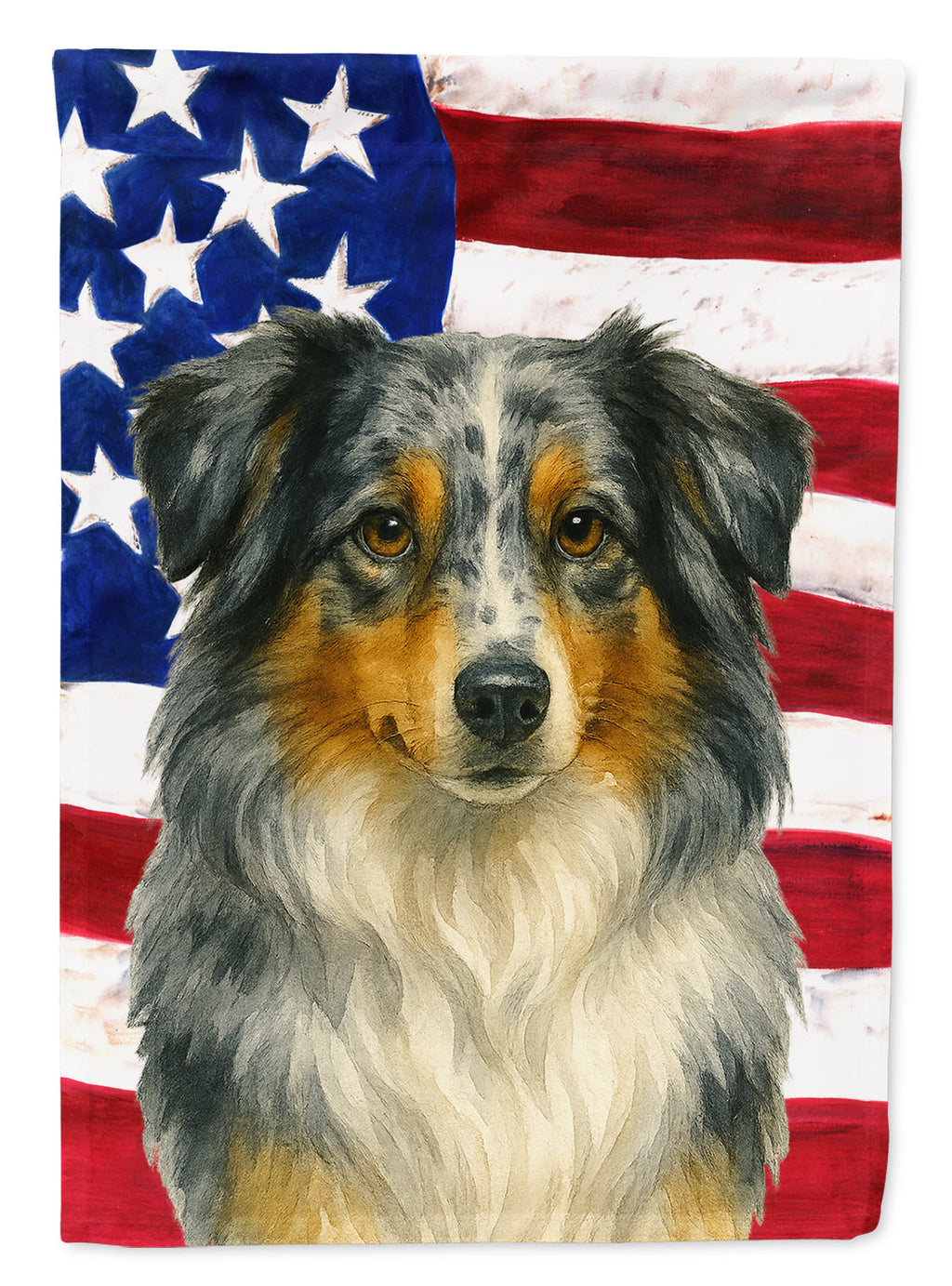 Blue Merle American Shepherd American Flag House Flag 28x40 Porch Sleeve Pole Decorative Outside Yard Banner Artwork Wall Hanging, Polyester
