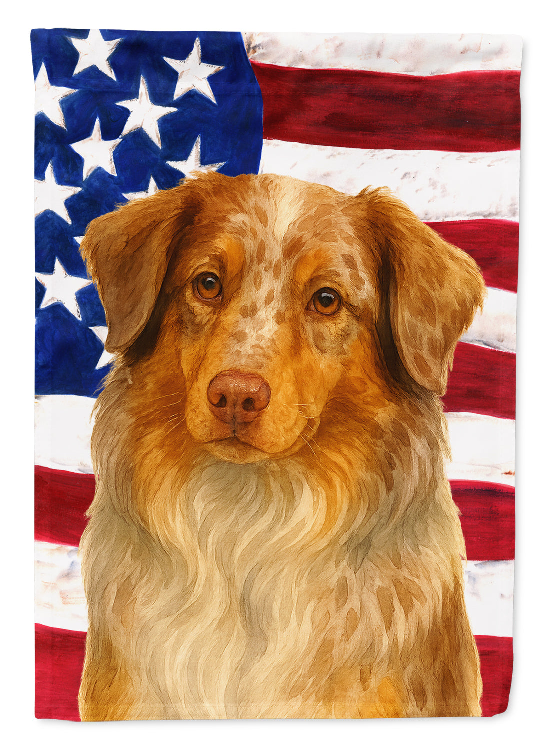 Red Merle American Shepherd American Flag House Flag 28x40 Porch Sleeve Pole Decorative Outside Yard Banner Artwork Wall Hanging, Polyester