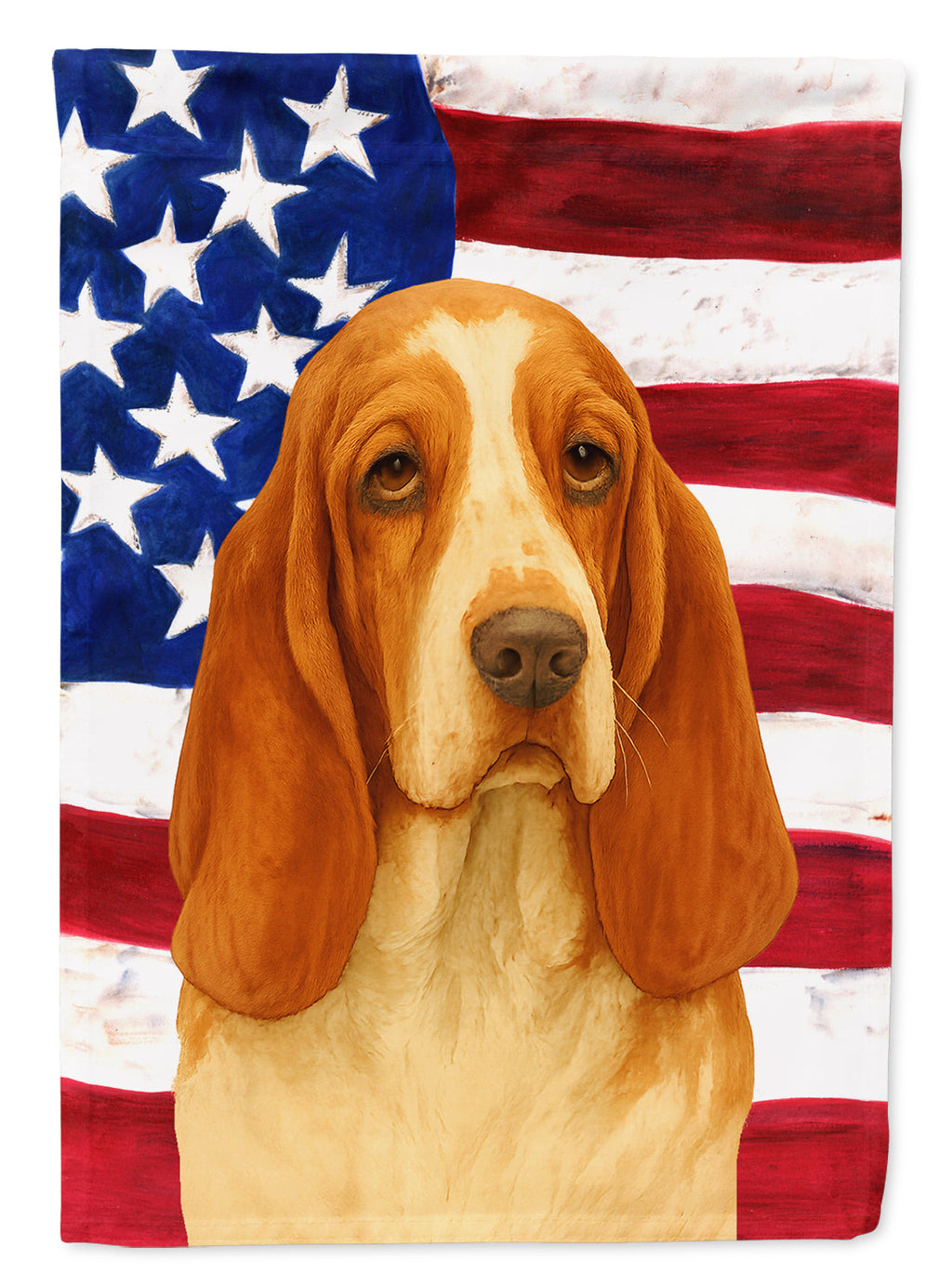 Red and White Basset Hound American Flag House Flag 28x40 Porch Sleeve Pole Decorative Outside Yard Banner Artwork Wall Hanging, Polyester