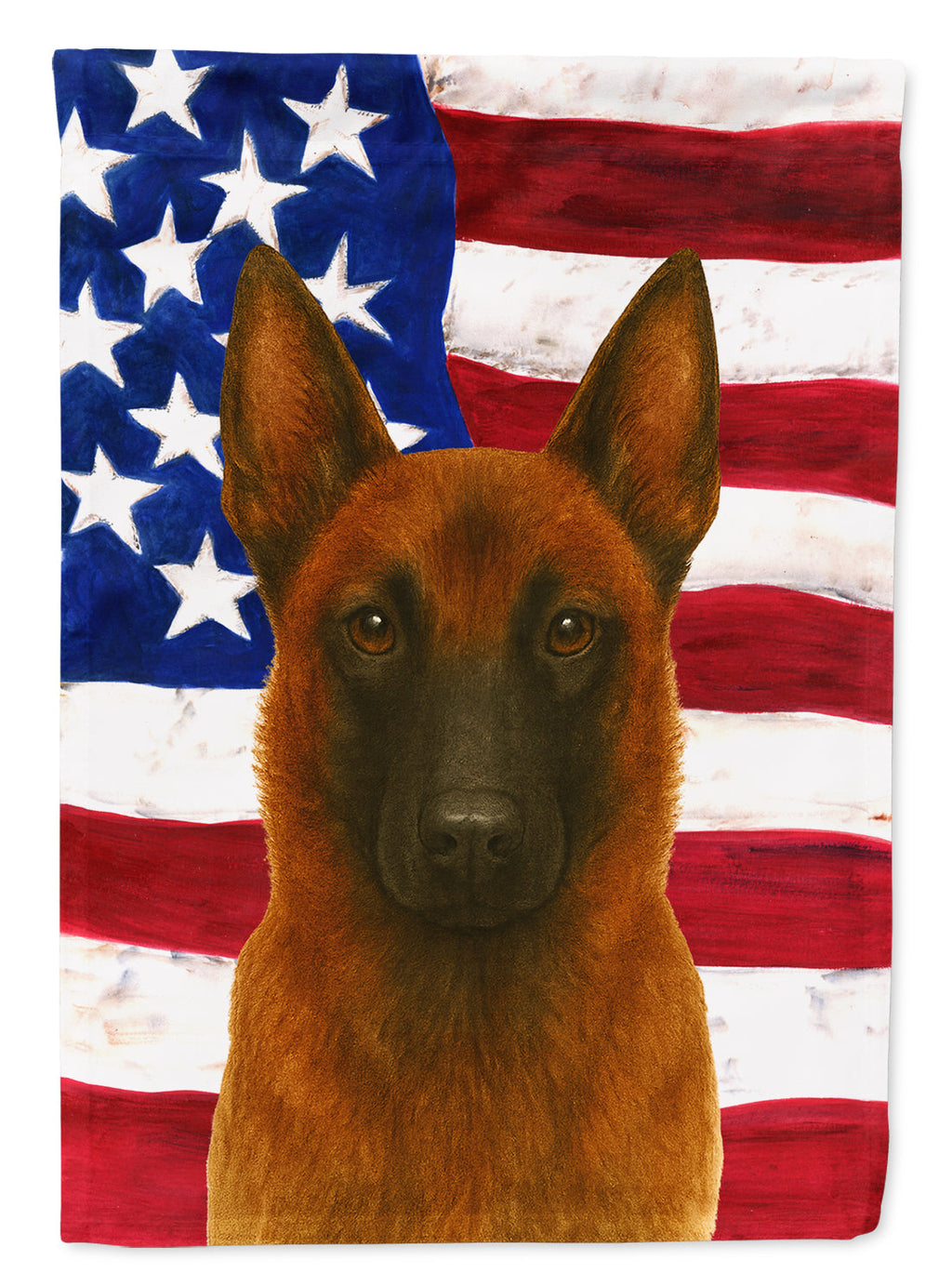 Mahogany Belgian Malinois American Flag House Flag 28x40 Porch Sleeve Pole Decorative Outside Yard Banner Artwork Wall Hanging, Polyester