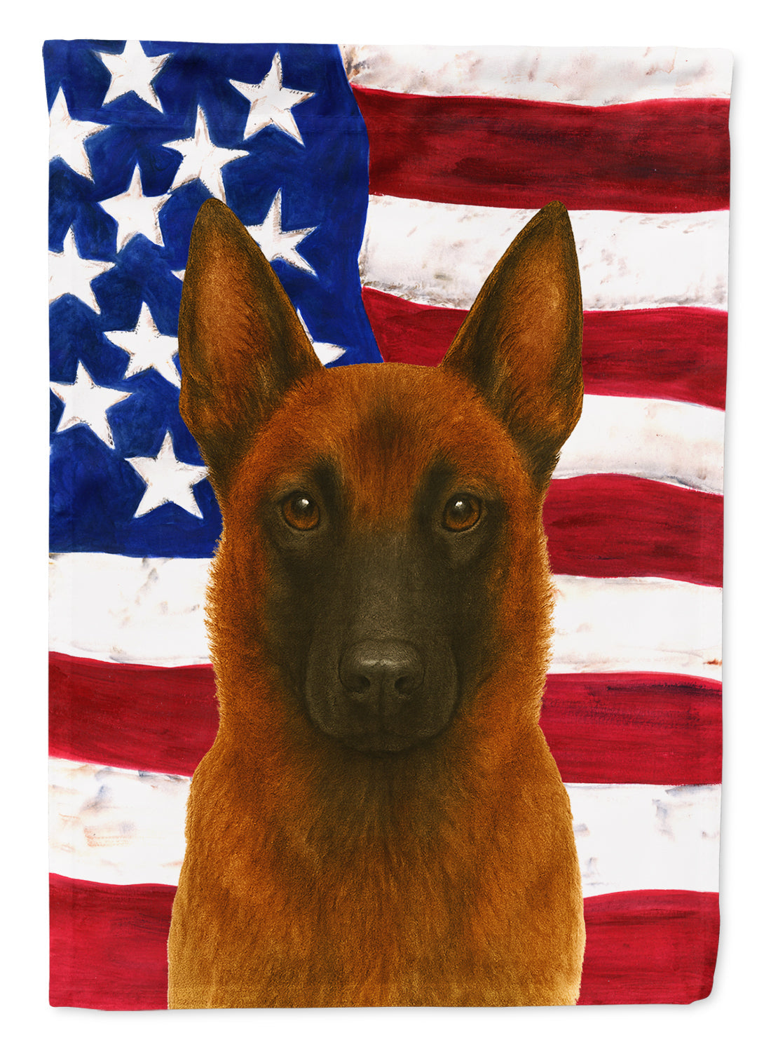 Mahogany Belgian Malinois American Flag House Flag 28x40 Porch Sleeve Pole Decorative Outside Yard Banner Artwork Wall Hanging, Polyester