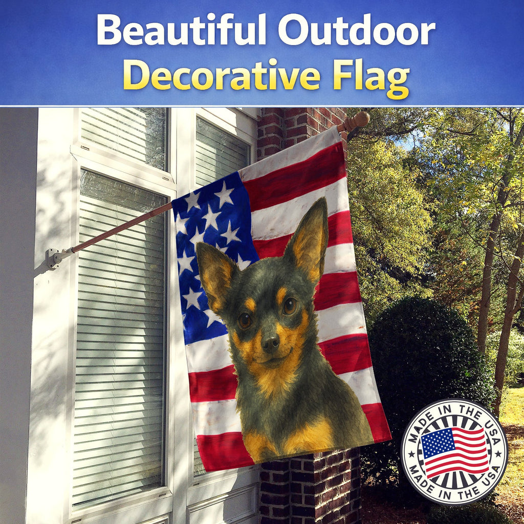 Black and Tan Chihuahua American Flag House Flag 28x40 Porch Sleeve Pole Decorative Outside Yard Banner Artwork Wall Hanging, Polyester
