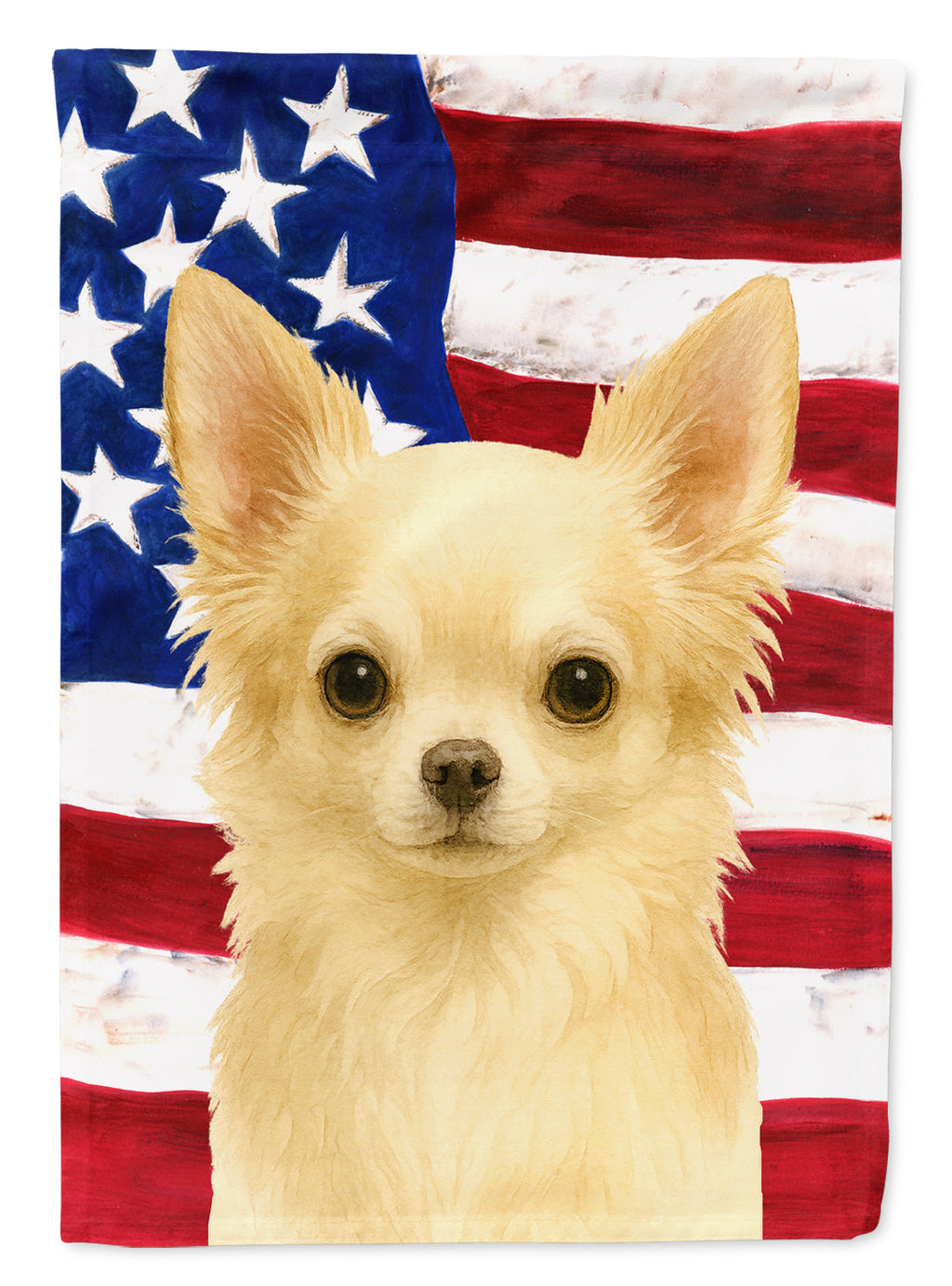 Cream Chihuahua American Flag House Flag 28x40 Porch Sleeve Pole Decorative Outside Yard Banner Artwork Wall Hanging, Polyester