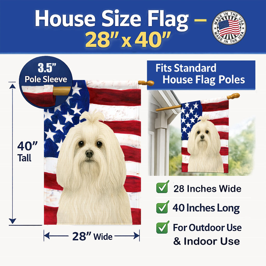 Maltese American Flag House Flag 28x40 Porch Sleeve Pole Decorative Outside Yard Banner Artwork Wall Hanging, Polyester