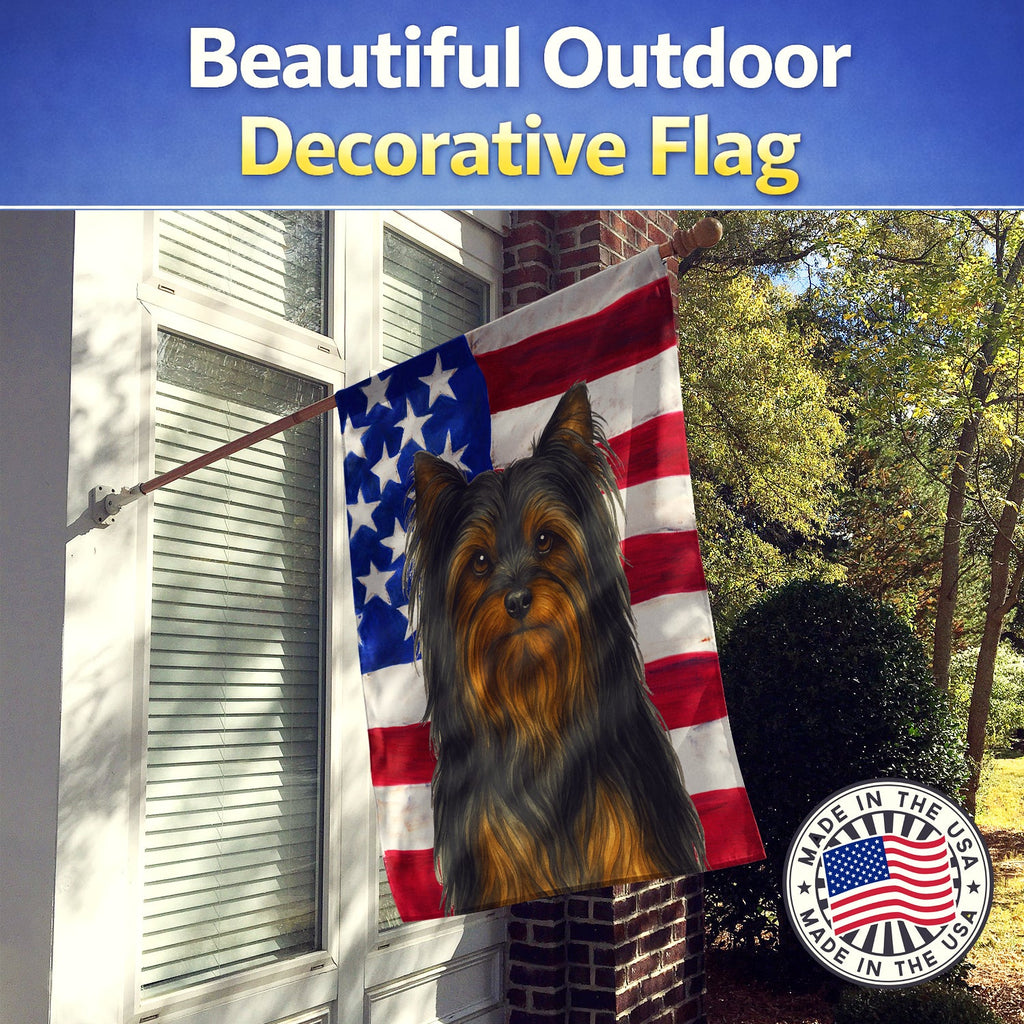 Black and Tan Longhaired Yorkshire Terrier American Flag House Flag 28x40 Porch Sleeve Pole Decorative Outside Yard Banner Artwork Wall Hanging, Polyester