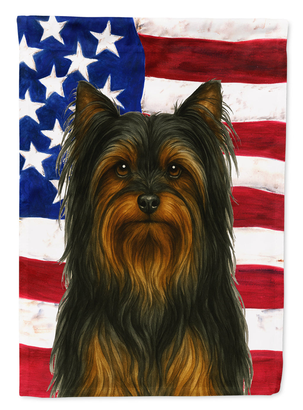 Black and Tan Longhaired Yorkshire Terrier American Flag House Flag 28x40 Porch Sleeve Pole Decorative Outside Yard Banner Artwork Wall Hanging, Polyester