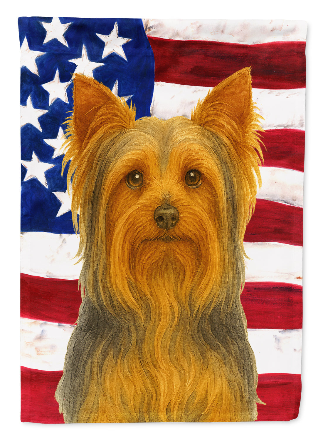 Blue and Tan Longhaired Yorkshire Terrier American Flag House Flag 28x40 Porch Sleeve Pole Decorative Outside Yard Banner Artwork Wall Hanging, Polyester