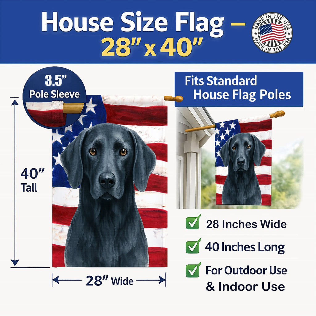 Blue Weimaraner American Flag House Flag 28x40 Porch Sleeve Pole Decorative Outside Yard Banner Artwork Wall Hanging, Polyester