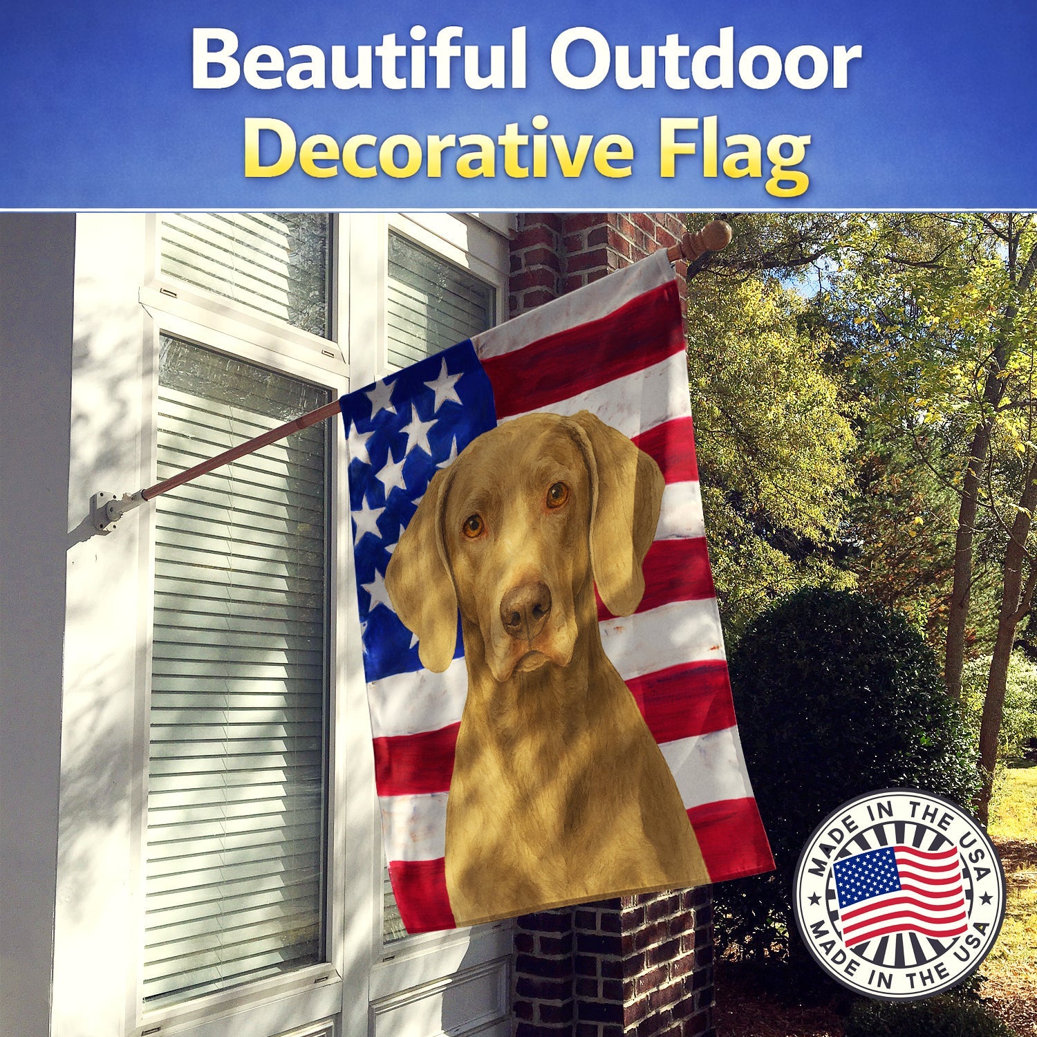 Silver Gray Weimaraner American Flag House Flag 28x40 Porch Sleeve Pole Decorative Outside Yard Banner Artwork Wall Hanging, Polyester