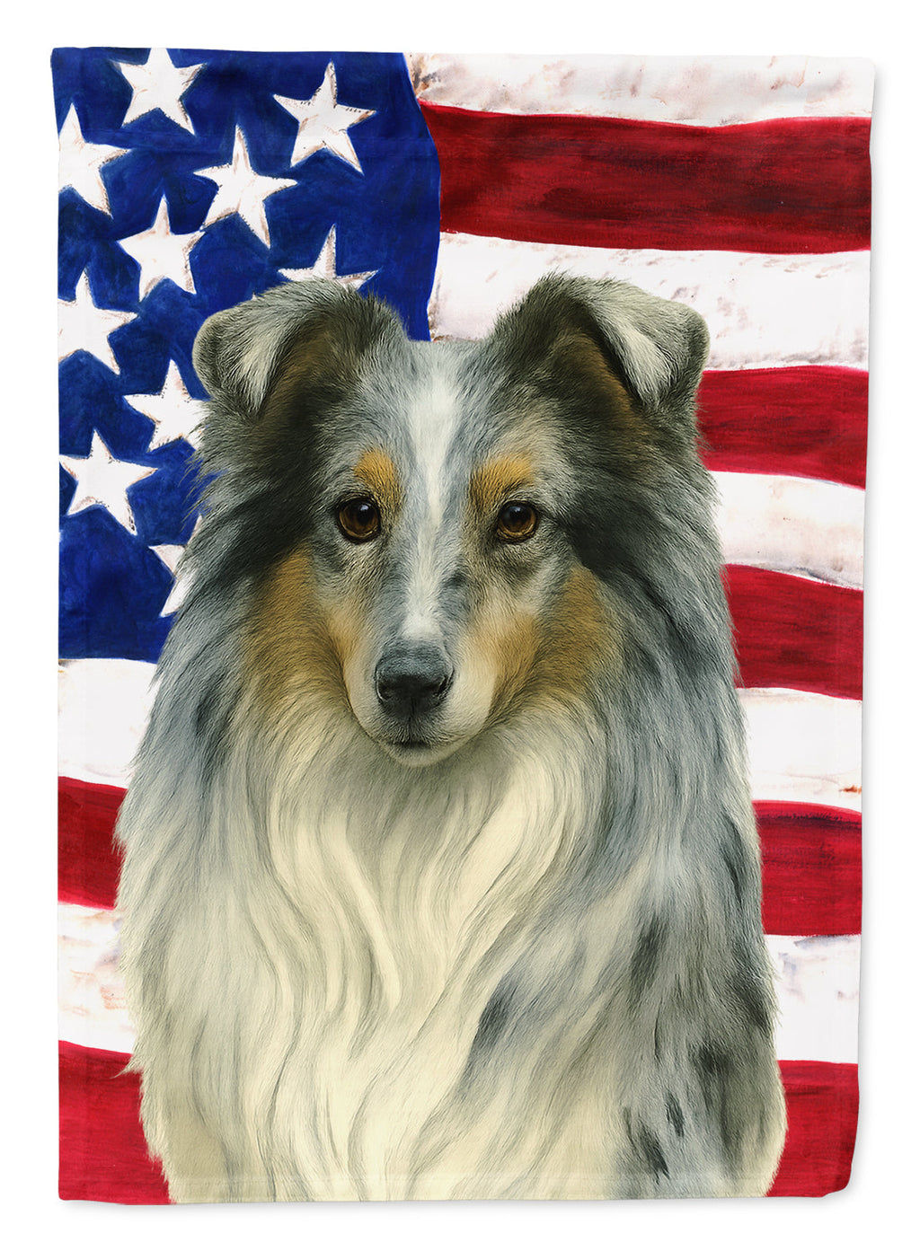 Blue Merle Collie American Flag House Flag 28x40 Porch Sleeve Pole Decorative Outside Yard Banner Artwork Wall Hanging, Polyester