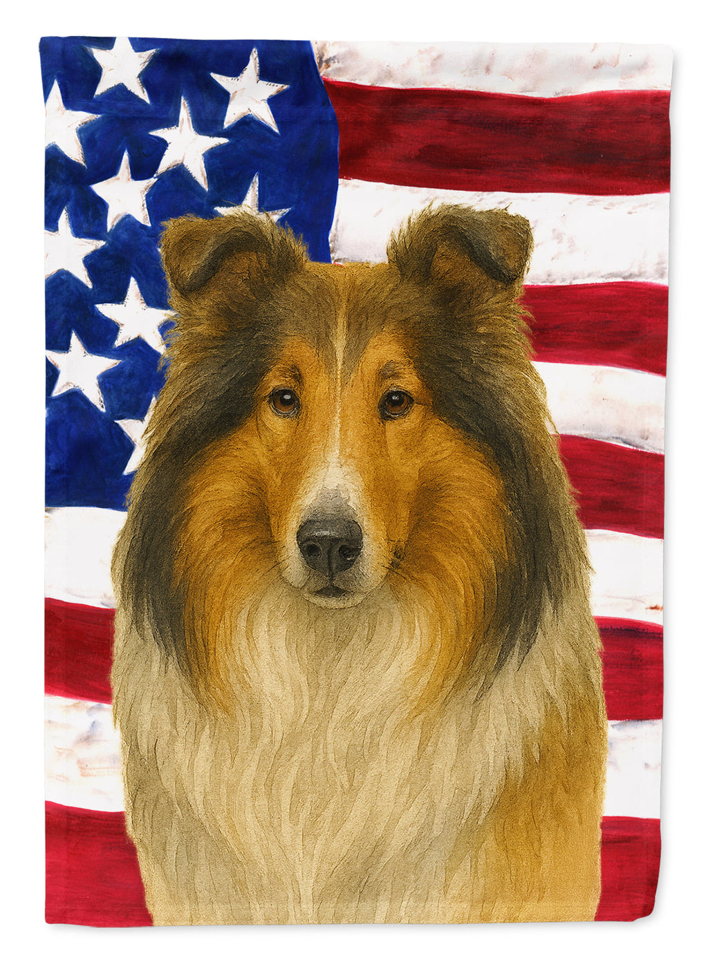 Sable and White Merle Collie American Flag House Flag 28x40 Porch Sleeve Pole Decorative Outside Yard Banner Artwork Wall Hanging, Polyester