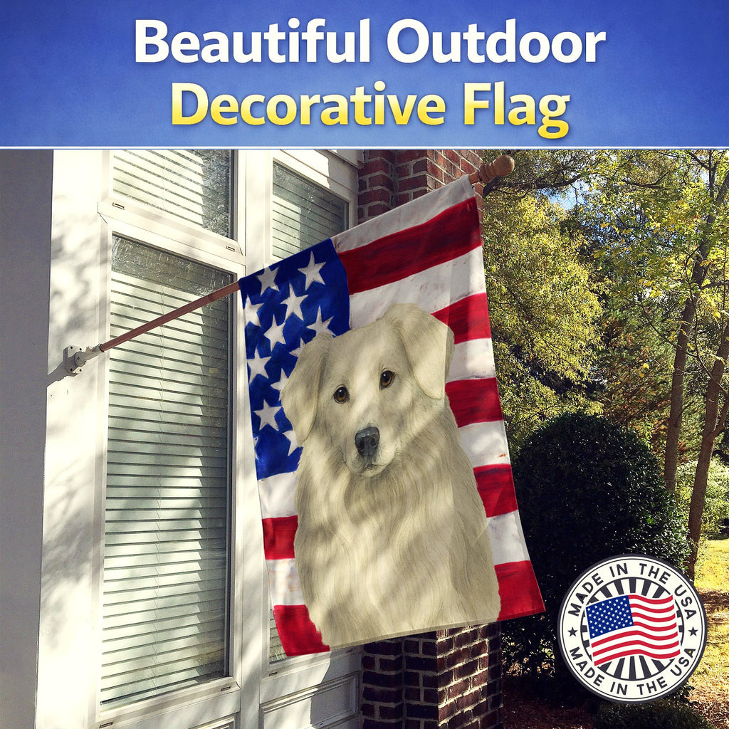 White Collie American Flag House Flag 28x40 Porch Sleeve Pole Decorative Outside Yard Banner Artwork Wall Hanging, Polyester