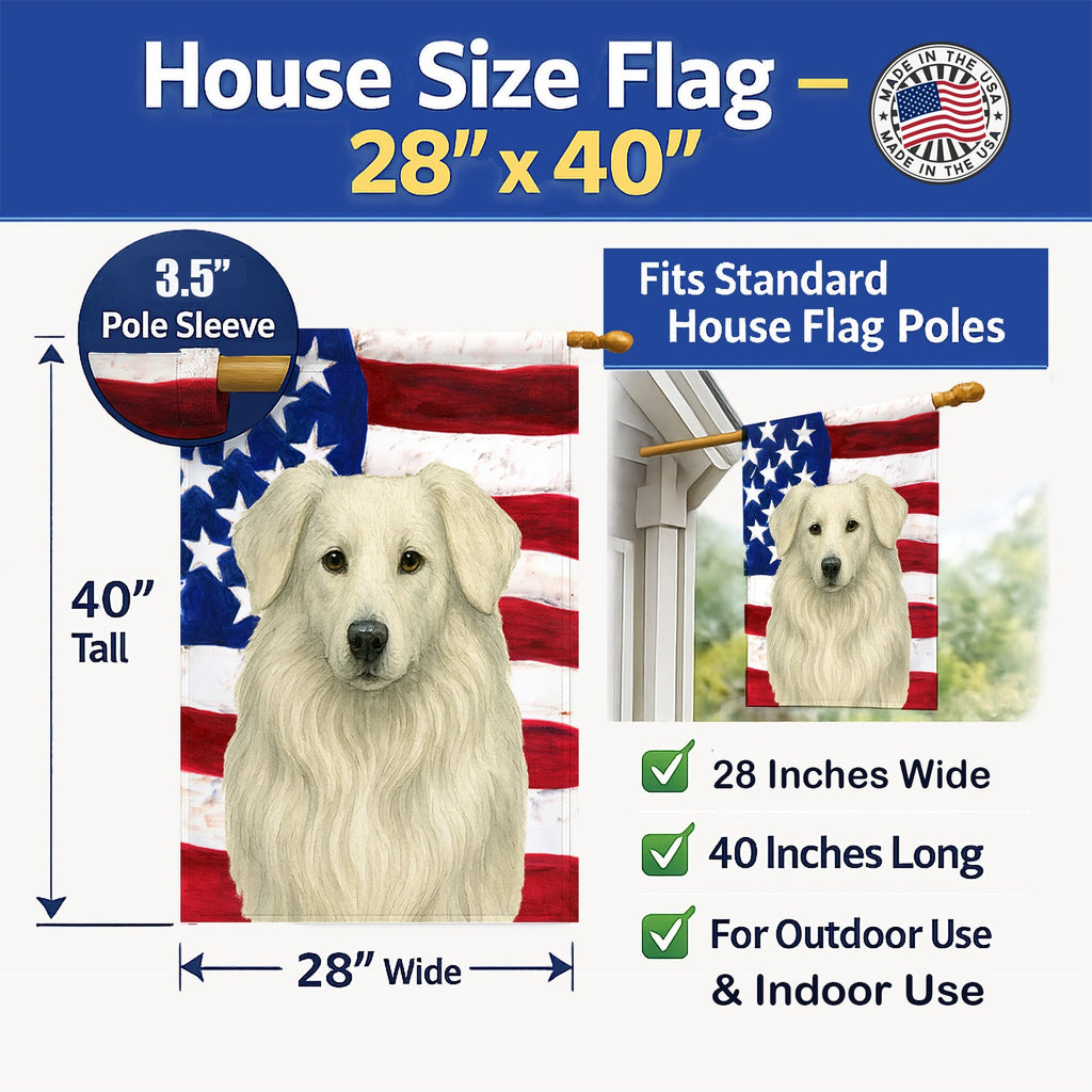 White Collie American Flag House Flag 28x40 Porch Sleeve Pole Decorative Outside Yard Banner Artwork Wall Hanging, Polyester