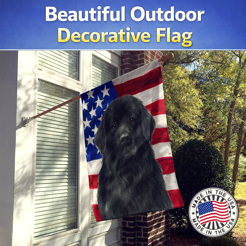 Black Newfoundland American Flag House Flag 28x40 Porch Sleeve Pole Decorative Outside Yard Banner Artwork Wall Hanging, Polyester