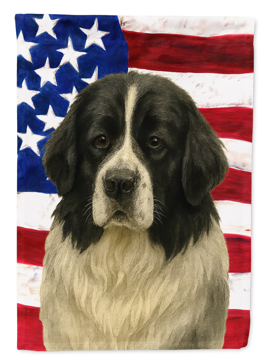 Landseer Newfoundland American Flag House Flag 28x40 Porch Sleeve Pole Decorative Outside Yard Banner Artwork Wall Hanging, Polyester