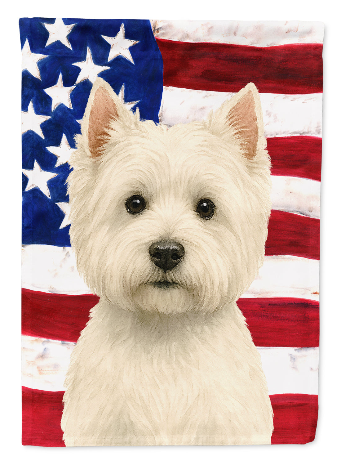 Westie American Flag House Flag 28x40 Porch Sleeve Pole Decorative Outside Yard Banner Artwork Wall Hanging, Polyester