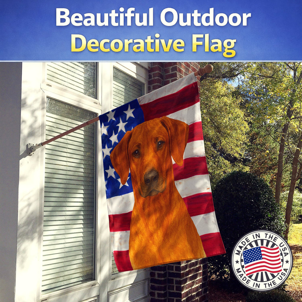 Red Rhodesian Ridgeback American Flag House Flag 28x40 Porch Sleeve Pole Decorative Outside Yard Banner Artwork Wall Hanging, Polyester