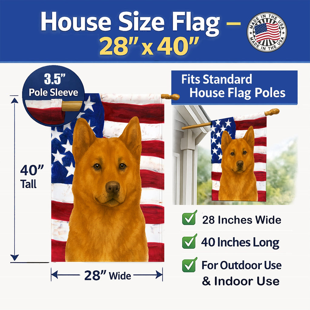 Red Akita American Flag House Flag 28x40 Porch Sleeve Pole Decorative Outside Yard Banner Artwork Wall Hanging, Polyester