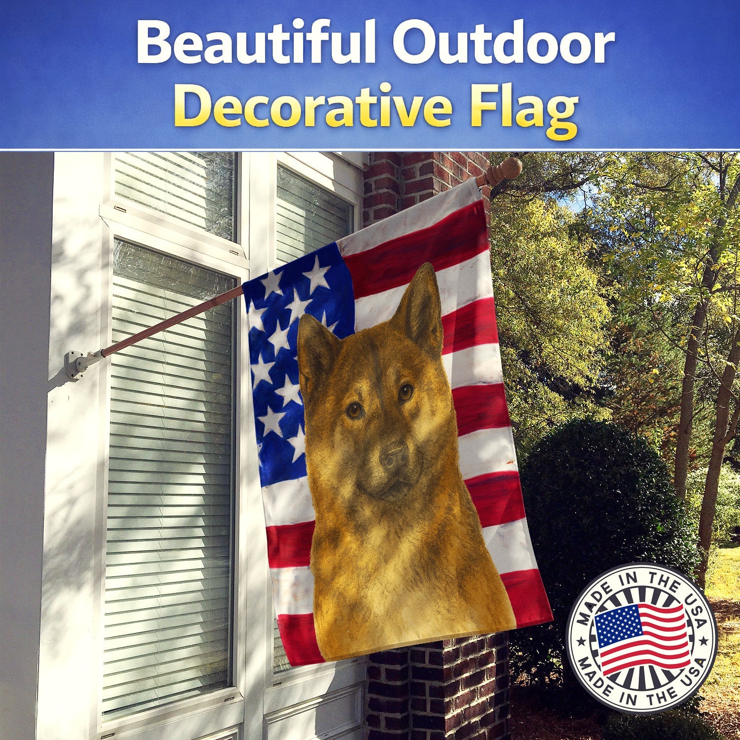 Sesame Akita American Flag House Flag 28x40 Porch Sleeve Pole Decorative Outside Yard Banner Artwork Wall Hanging, Polyester