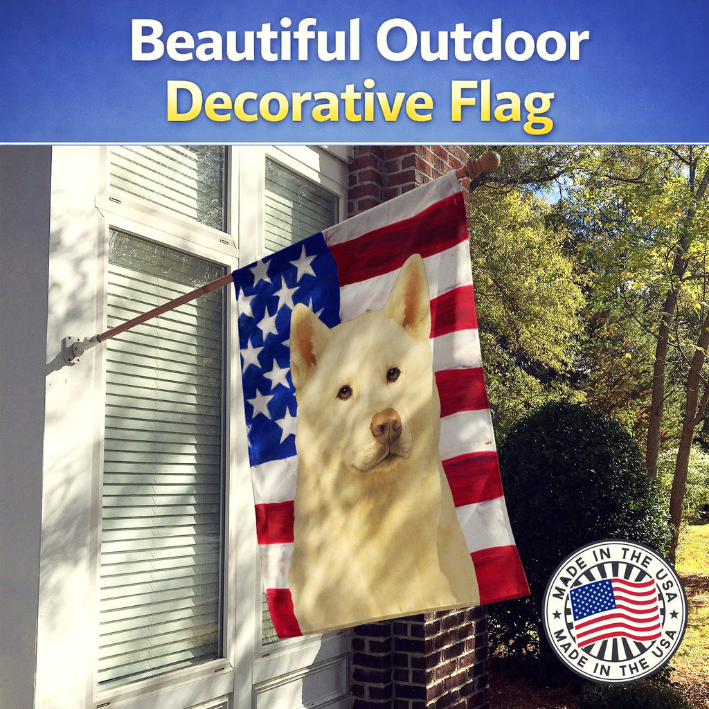 White Akita American Flag House Flag 28x40 Porch Sleeve Pole Decorative Outside Yard Banner Artwork Wall Hanging, Polyester