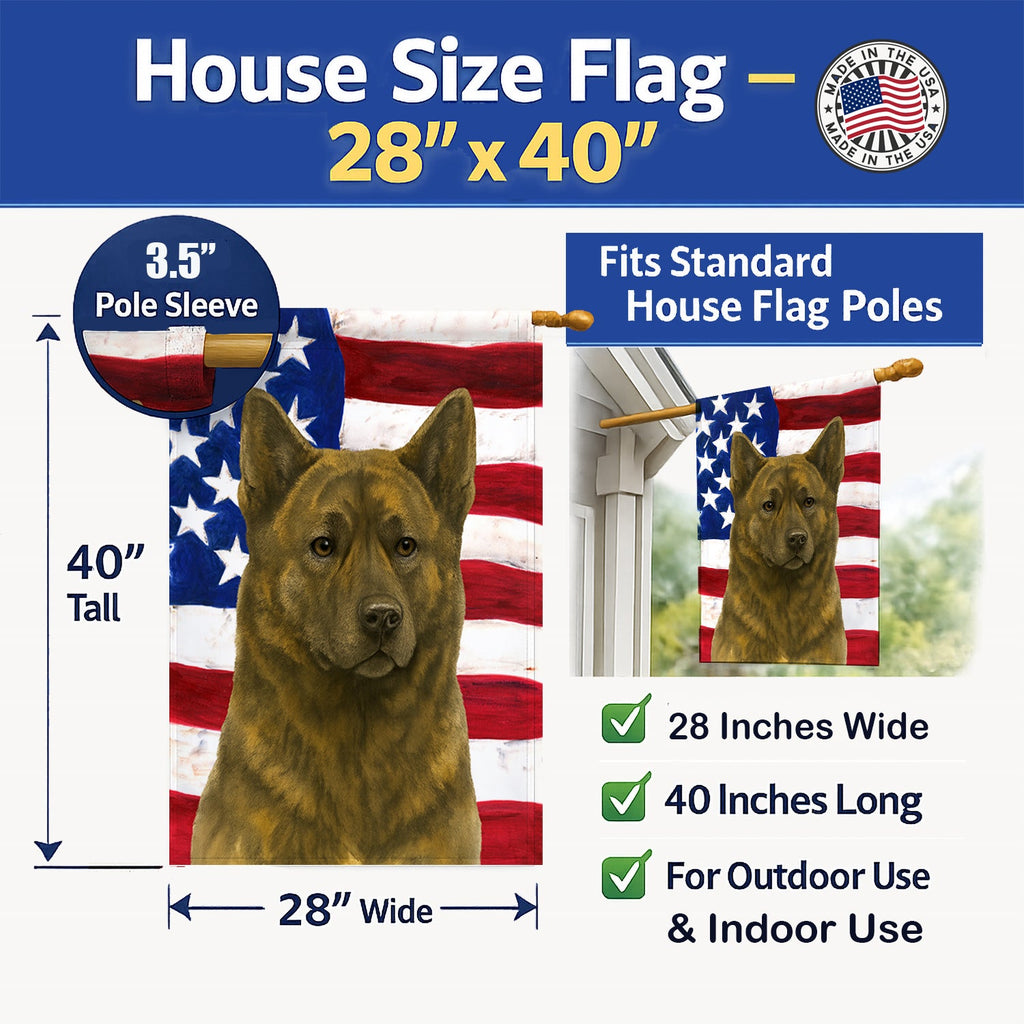 Brindle Akita American Flag House Flag 28x40 Porch Sleeve Pole Decorative Outside Yard Banner Artwork Wall Hanging, Polyester